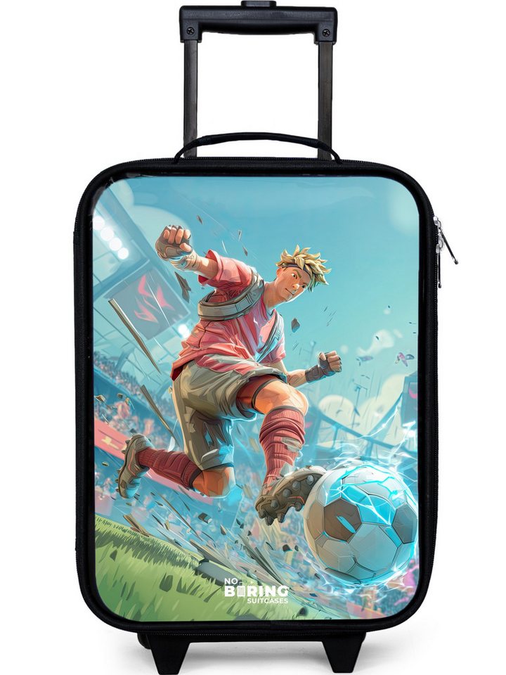 NoBoringSuitcases.com© Kinderkoffer mit leuchtende Räder - Fußball - Junge - Stadion - Elektrisch, 2 Rollen, Kinder Koffer Klein, Trolley Handgepäck, Reisekoffer von NoBoringSuitcases.com©