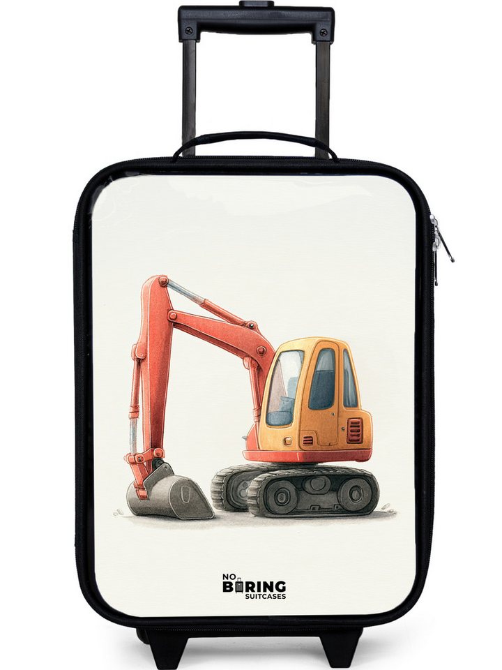 NoBoringSuitcases.com© Kinderkoffer mit leuchtende Räder - Bagger - Signiert - Orange, 2 Rollen, Kinder Koffer Klein, Trolley Handgepäck, Reisekoffer von NoBoringSuitcases.com©