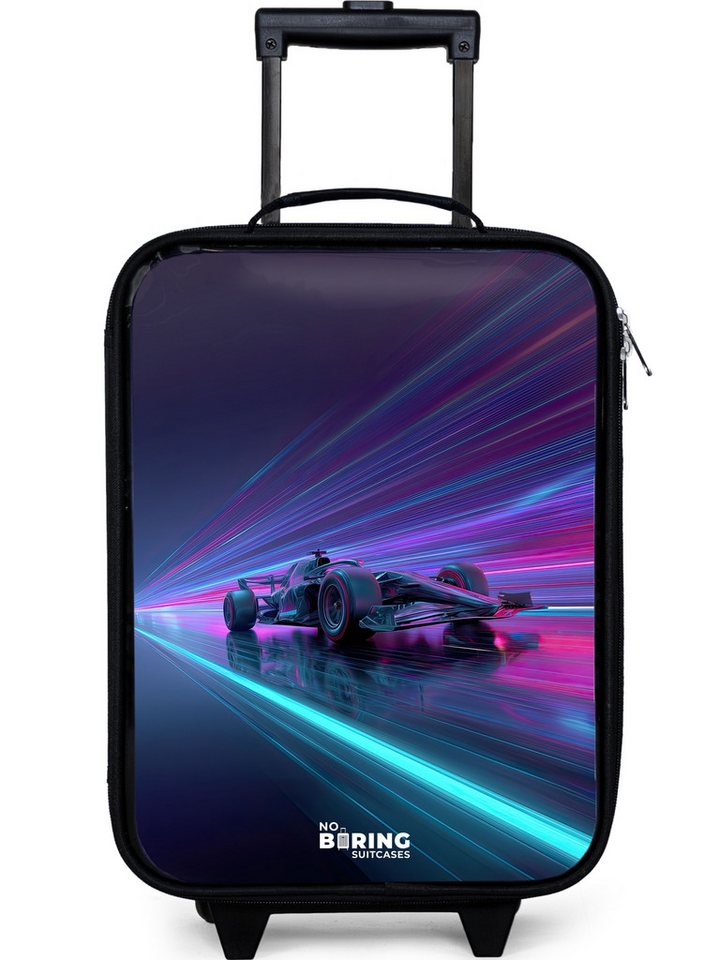 NoBoringSuitcases.com© Kinderkoffer mit leuchtende Räder - Neon - Rennwagen - Leichte Streifen - Lila, 2 Rollen, Kinder Koffer Klein, Trolley Handgepäck, Reisekoffer von NoBoringSuitcases.com©