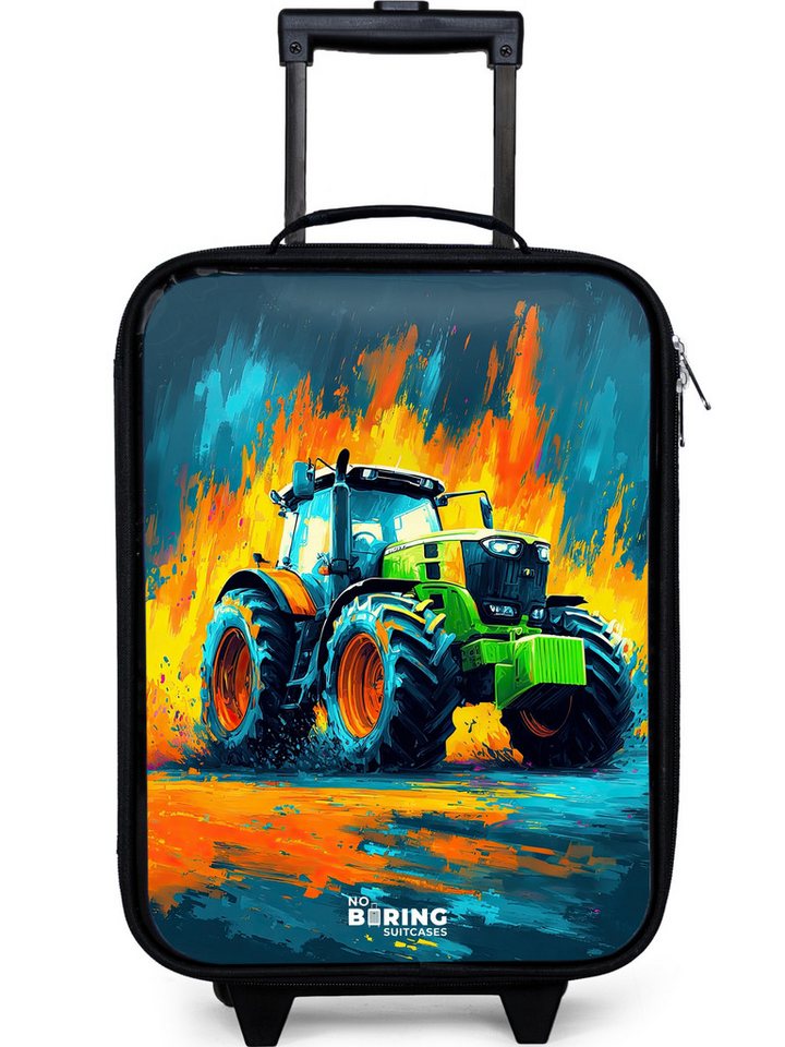 NoBoringSuitcases.com© Kinderkoffer mit leuchtende Räder - Traktor - Grün - Abstrakt - Pinselstriche, 2 Rollen, Kinder Koffer Klein, Trolley Handgepäck, Reisekoffer von NoBoringSuitcases.com©