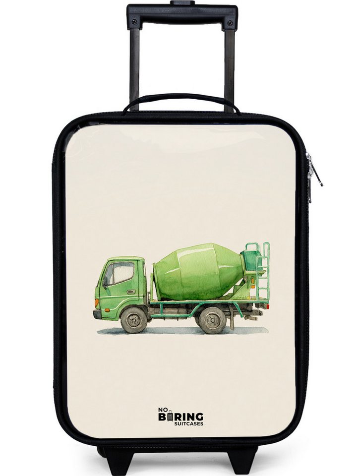 NoBoringSuitcases.com© Kinderkoffer mit leuchtende Räder - Betonmischer - Unterzeichnet - Grün, 2 Rollen, Kinder Koffer Klein, Trolley Handgepäck, Reisekoffer von NoBoringSuitcases.com©