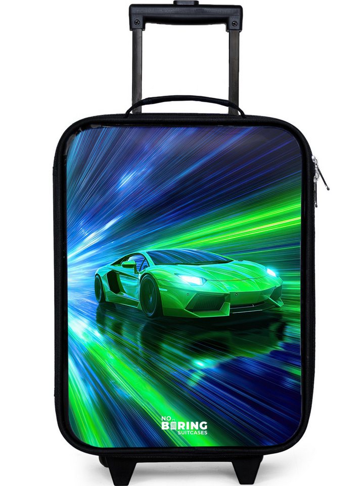 NoBoringSuitcases.com© Kinderkoffer mit leuchtende Räder - Rennwagen - Hellgrün - Lichtstrahlen - Geschwin, 2 Rollen, Kinder Koffer Klein, Trolley Handgepäck, Reisekoffer von NoBoringSuitcases.com©