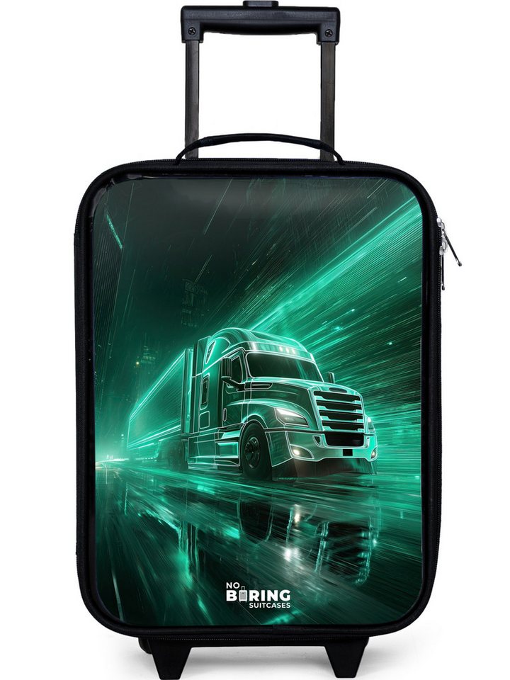 NoBoringSuitcases.com© Kinderkoffer mit leuchtende Räder - Lkw - Neon - Grün - Stadt, 2 Rollen, Kinder Koffer Klein, Trolley Handgepäck, Reisekoffer von NoBoringSuitcases.com©