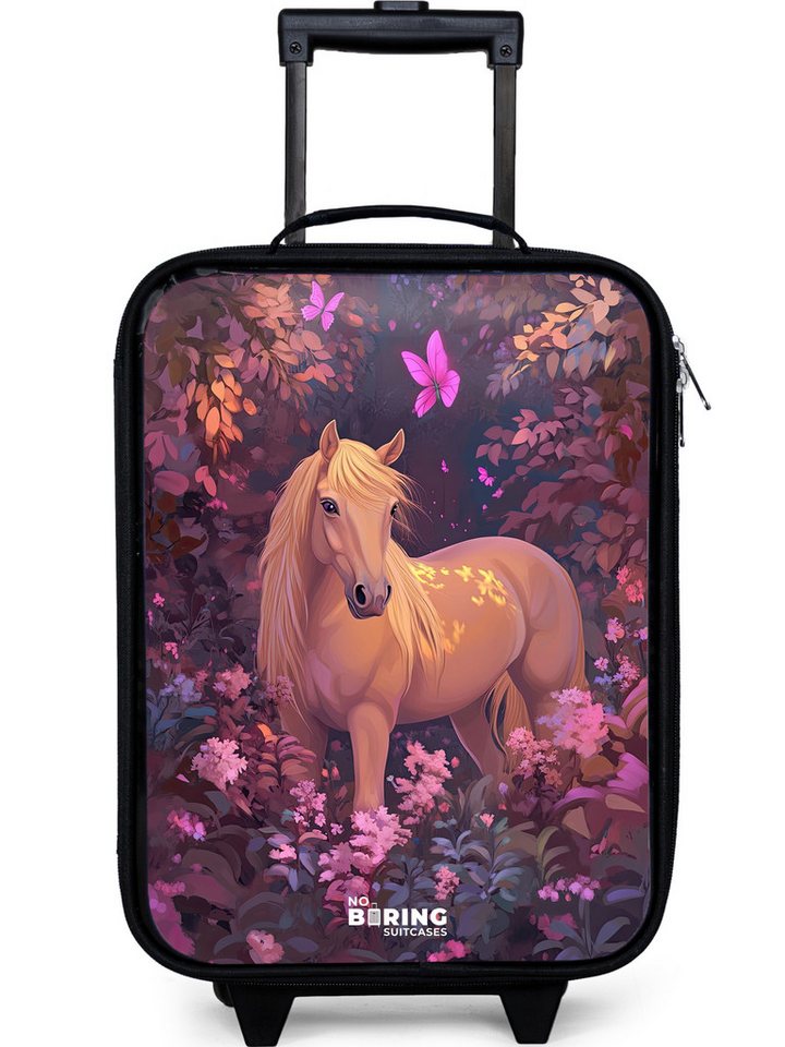 NoBoringSuitcases.com© Kinderkoffer mit leuchtende Räder - Pferd - Blumen - Lila - Schmetterling, 2 Rollen, Kinder Koffer Klein, Trolley Handgepäck, Reisekoffer von NoBoringSuitcases.com©