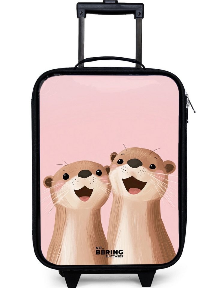 NoBoringSuitcases.com© Kinderkoffer mit leuchtende Räder - Otter - Lächeln - Rosa - Illustration, 2 Rollen, Kinder Koffer Klein, Trolley Handgepäck, Reisekoffer von NoBoringSuitcases.com©