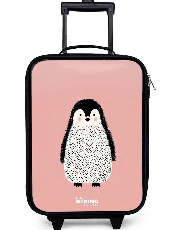 NoBoringSuitcases.com© Kinderkoffer mit leuchtende Räder - Pinguin - Punkte - Rosa - Minimalistisch, 2 Rollen, Kinder Koffer Klein, Trolley Handgepäck, Reisekoffer von NoBoringSuitcases.com©