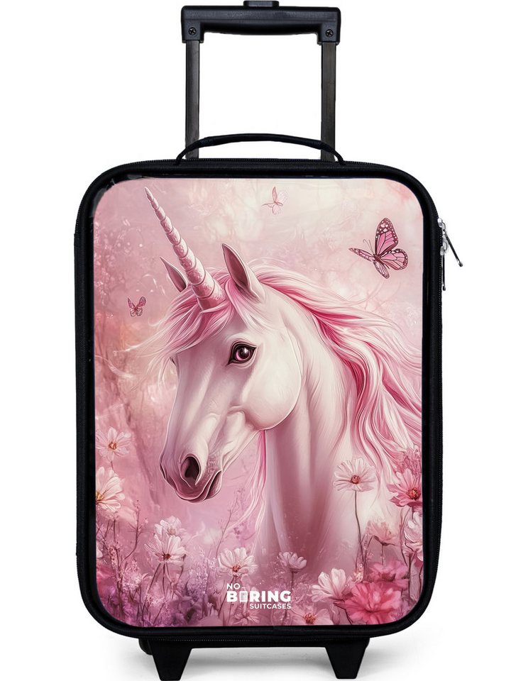 NoBoringSuitcases.com© Kinderkoffer mit leuchtende Räder - Einhorn - Rosa - Schmetterlinge - Blumen, 2 Rollen, Kinder Koffer Klein, Trolley Handgepäck, Reisekoffer von NoBoringSuitcases.com©