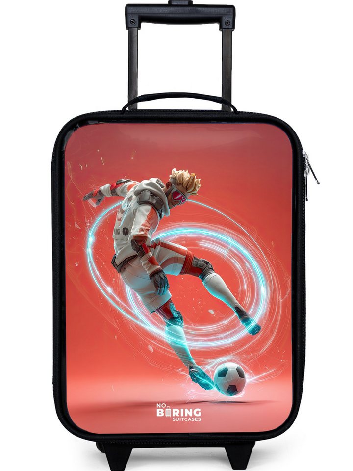 NoBoringSuitcases.com© Kinderkoffer mit leuchtende Räder - Fußball - Junge - Rot - Lichtkreis, 2 Rollen, Kinder Koffer Klein, Trolley Handgepäck, Reisekoffer von NoBoringSuitcases.com©