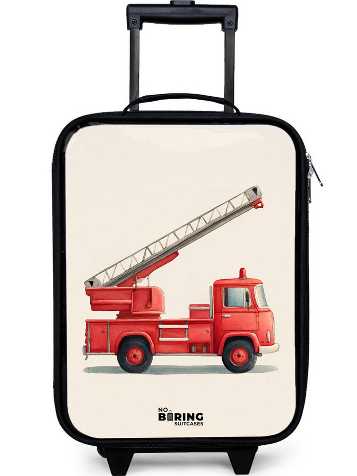 NoBoringSuitcases.com© Kinderkoffer mit leuchtende Räder - Feuerwehrauto - Signiert - Rot, 2 Rollen, Kinder Koffer Klein, Trolley Handgepäck, Reisekoffer von NoBoringSuitcases.com©