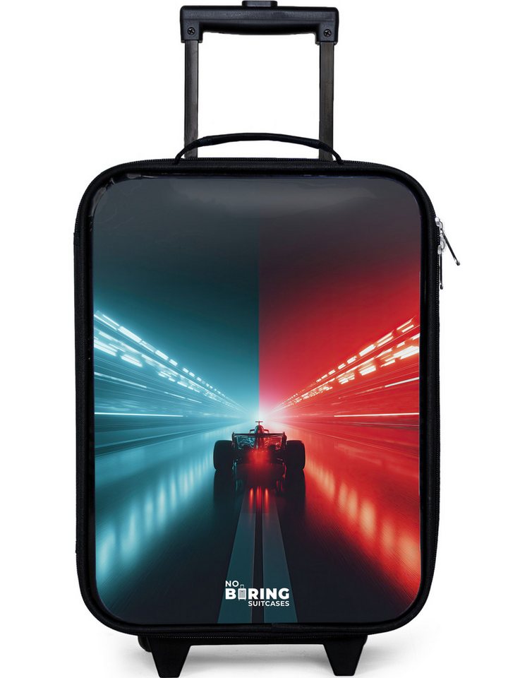 NoBoringSuitcases.com© Kinderkoffer mit leuchtende Räder - Rennstrecke - Rennwagen - Neon - Rot, 2 Rollen, Kinder Koffer Klein, Trolley Handgepäck, Reisekoffer von NoBoringSuitcases.com©