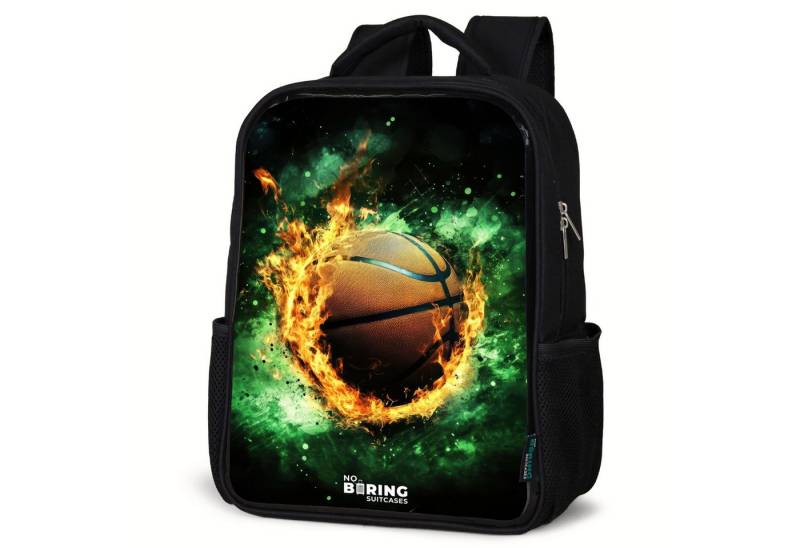 NoBoringSuitcases.com© Rucksack Basketball in Flammen und explosiver Energie, Kinderrucksack Schwarz, Schulrucksack, Freizeitrucksack Jungen Mädchen von NoBoringSuitcases.com©