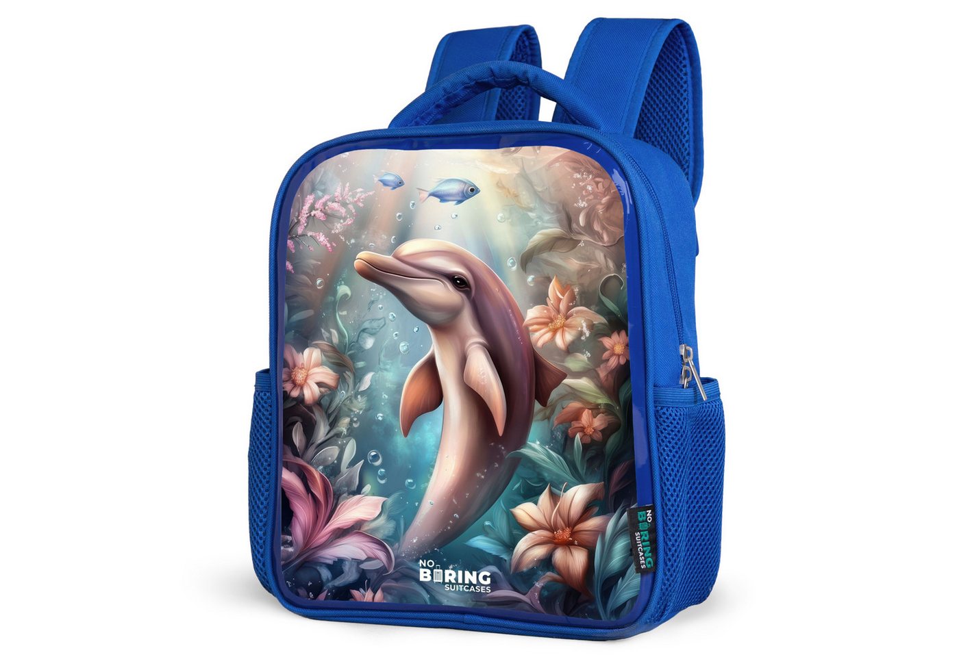 NoBoringSuitcases.com© Rucksack Delfin und Fisch in der Unterwasserblumenwelt, Kinderrucksack, Schulrucksack, Freizeitrucksack, Jungen, Kindergarten von NoBoringSuitcases.com©