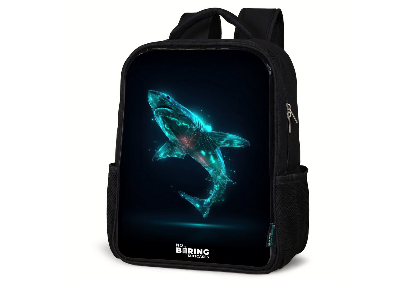 NoBoringSuitcases.com© Rucksack Digitale Haifischkraft, Kinderrucksack Schwarz, Schulrucksack, Freizeitrucksack Jungen Mädchen von NoBoringSuitcases.com©