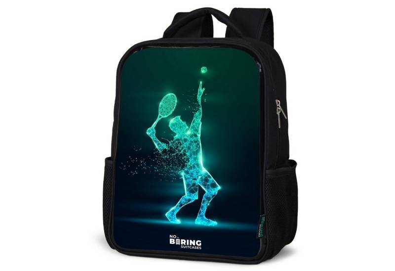 NoBoringSuitcases.com© Rucksack Digitaler Tennisspieler im futuristischen Stil, Kinderrucksack Schwarz, Schulrucksack, Freizeitrucksack Jungen Mädchen von NoBoringSuitcases.com©