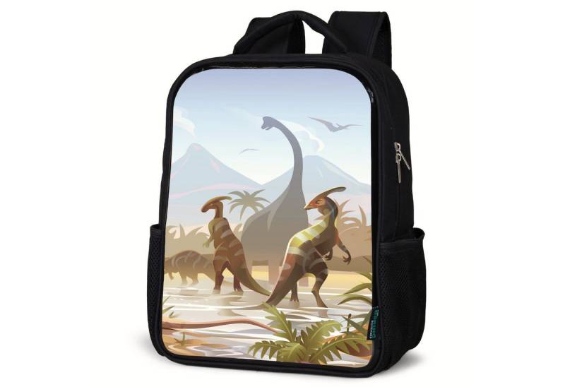NoBoringSuitcases.com© Reisetasche Dinosaurier - Landschaft - Tropisch - Kinder - Jungen, Kinderrucksack Schwarz, Schulrucksack, Freizeitrucksack Jungen Mädchen von NoBoringSuitcases.com©