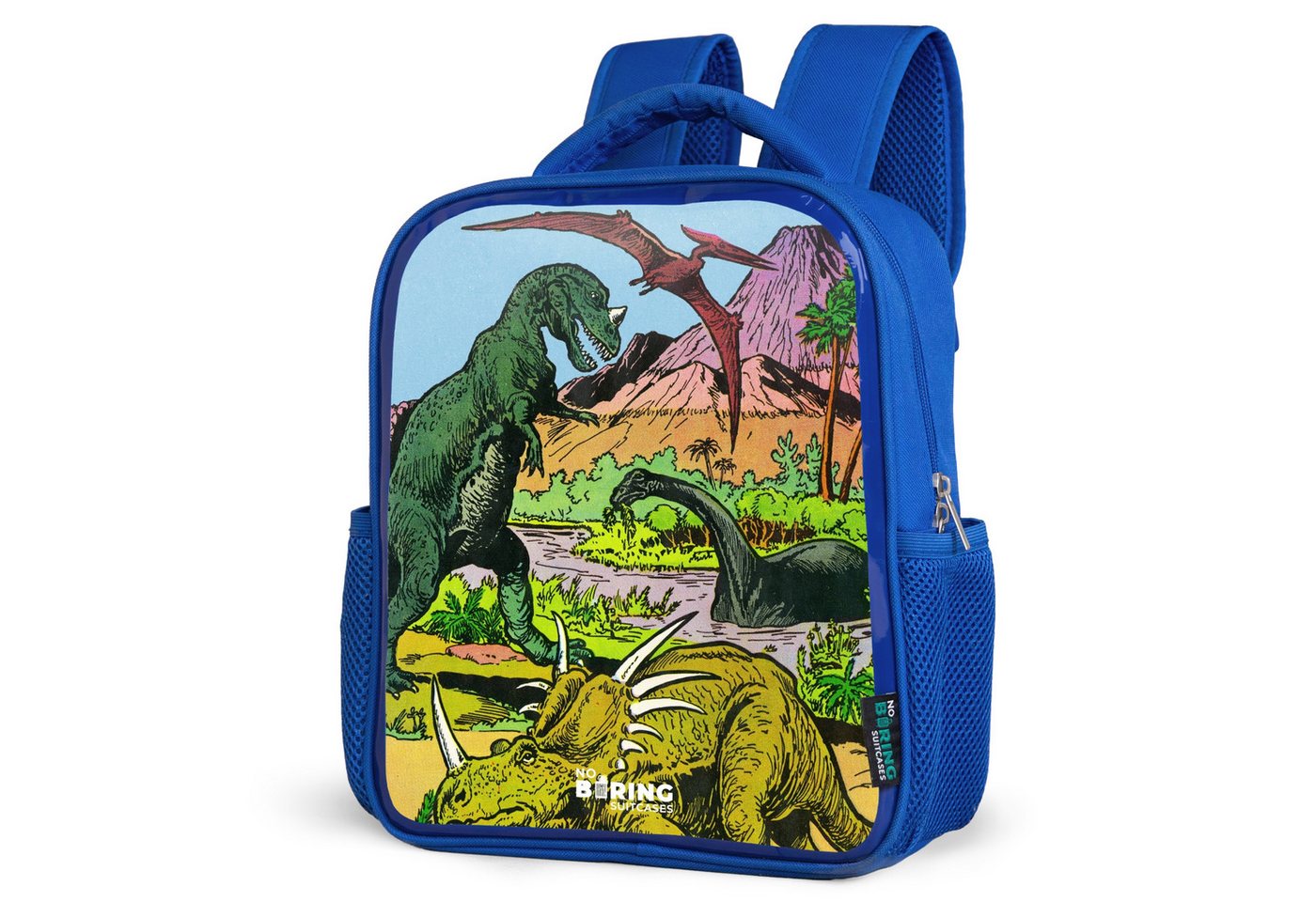 NoBoringSuitcases.com© Rucksack Dinosaurier an einem Vulkan, Kinderrucksack, Schulrucksack, Freizeitrucksack, Jungen, Kindergarten von NoBoringSuitcases.com©