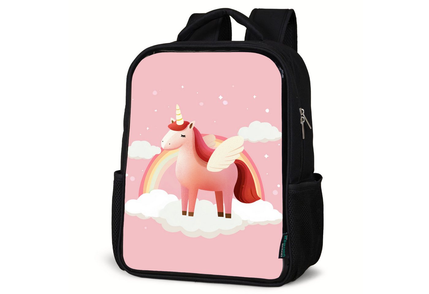 NoBoringSuitcases.com© Reisetasche Einhorn - Flügel - Rosa - Regenbogen, Kinderrucksack Schwarz, Schulrucksack, Freizeitrucksack Jungen Mädchen von NoBoringSuitcases.com©