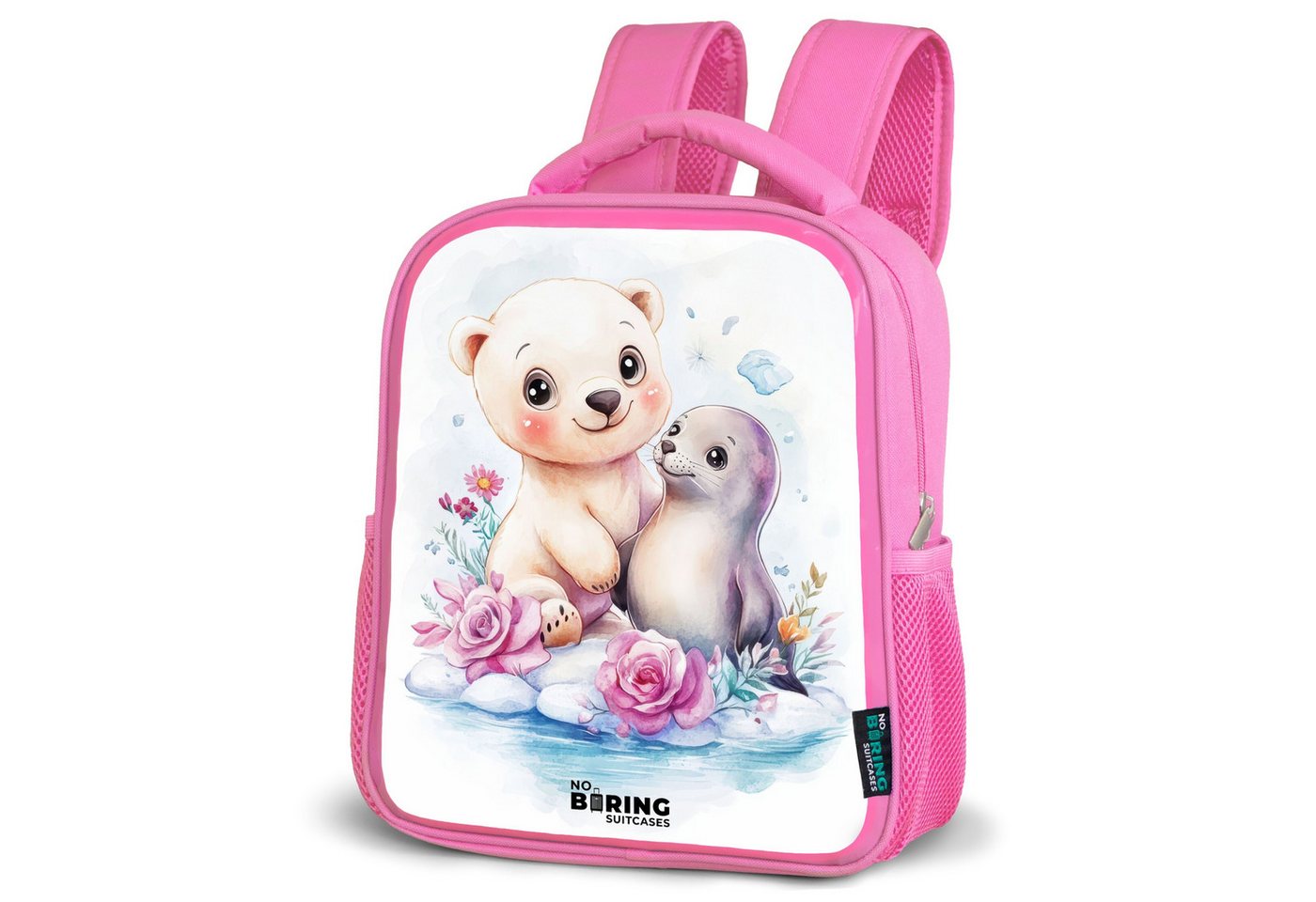 NoBoringSuitcases.com© Rucksack Eisbär und Robbe auf einer Eisscholle, Kinderrucksack, Schulrucksack, Freizeitrucksack, Mädchen, Kindergarten von NoBoringSuitcases.com©