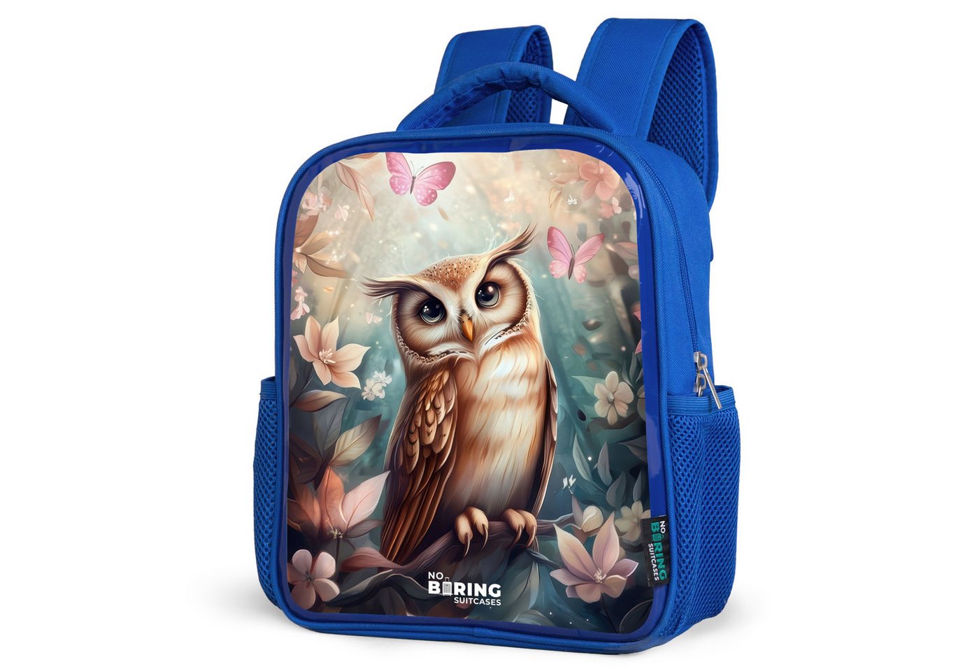 NoBoringSuitcases.com© Rucksack Eule mit Schmetterlingen im mystischen Wald, Kinderrucksack, Schulrucksack, Freizeitrucksack, Jungen, Kindergarten von NoBoringSuitcases.com©