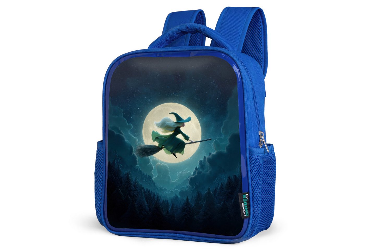 NoBoringSuitcases.com© Reisetasche Fliegende Hexe vor Vollmond über dunklem Wald, Kinderrucksack, Schulrucksack, Freizeitrucksack, Jungen, Kindergarten von NoBoringSuitcases.com©