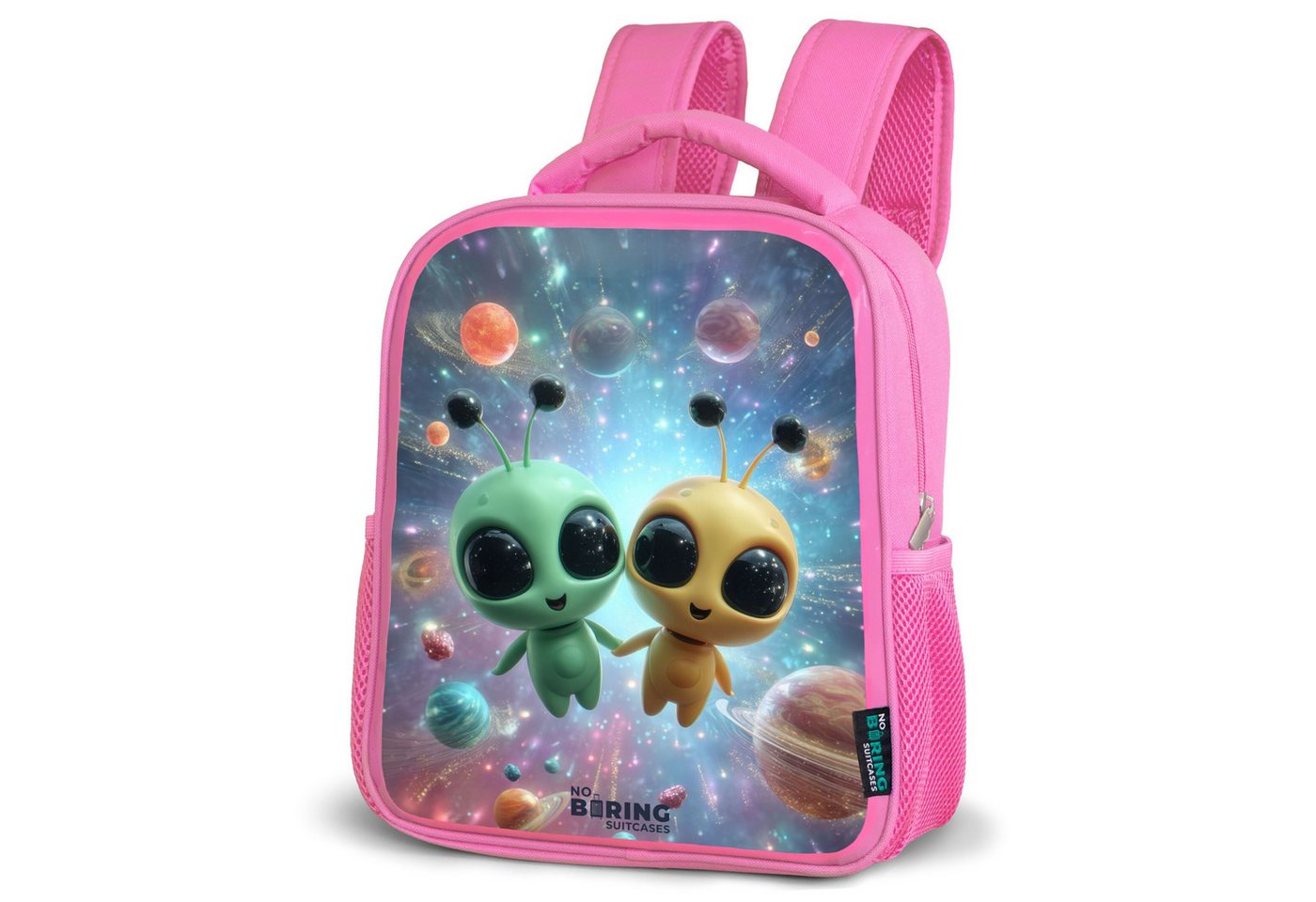 NoBoringSuitcases.com© Rucksack Fröhliche außerirdische Freunde, Kinderrucksack, Schulrucksack, Freizeitrucksack, Mädchen, Kindergarten von NoBoringSuitcases.com©