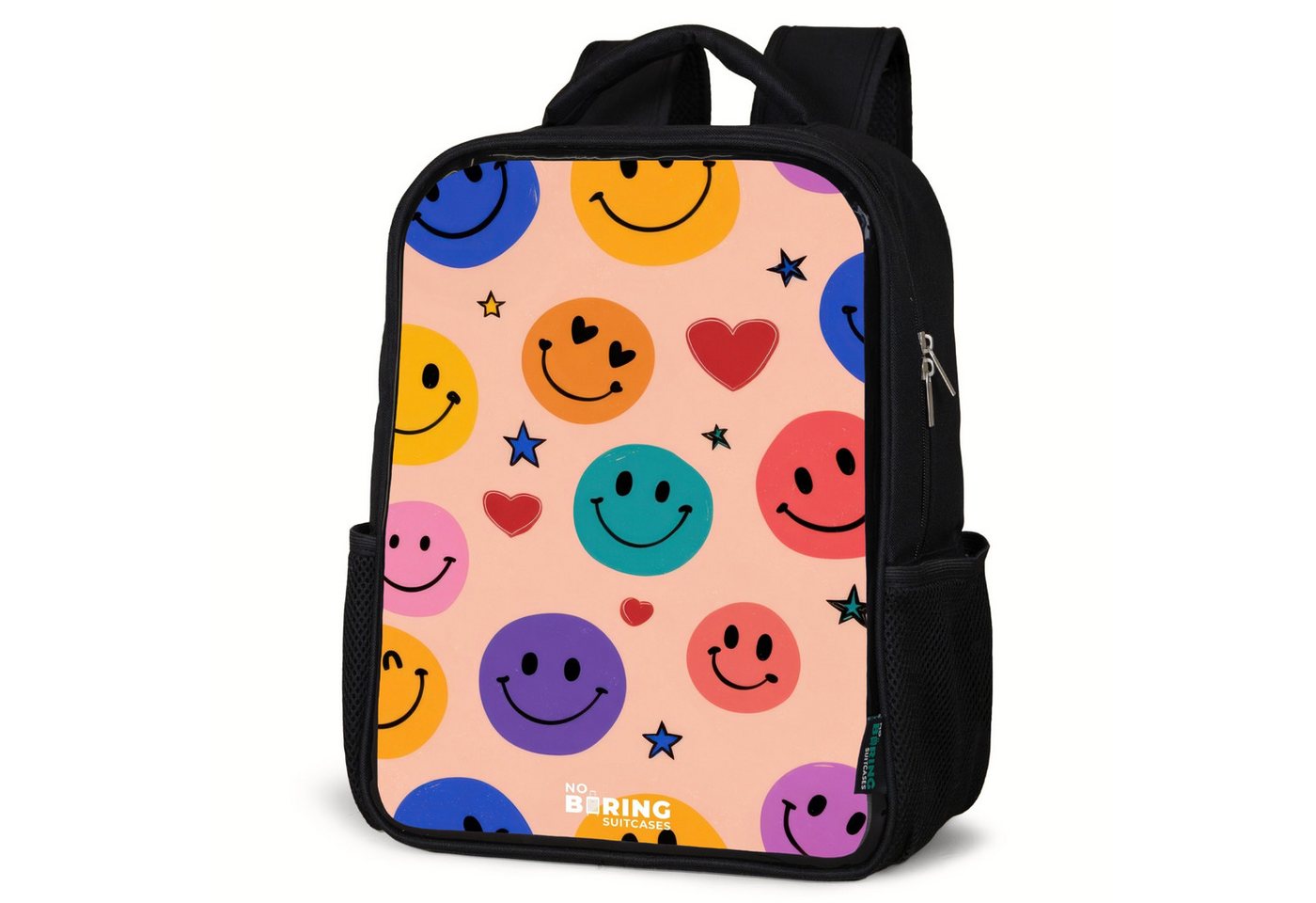 NoBoringSuitcases.com© Rucksack Fröhliches Smiley-Muster, Kinderrucksack Schwarz, Schulrucksack, Freizeitrucksack Jungen Mädchen von NoBoringSuitcases.com©