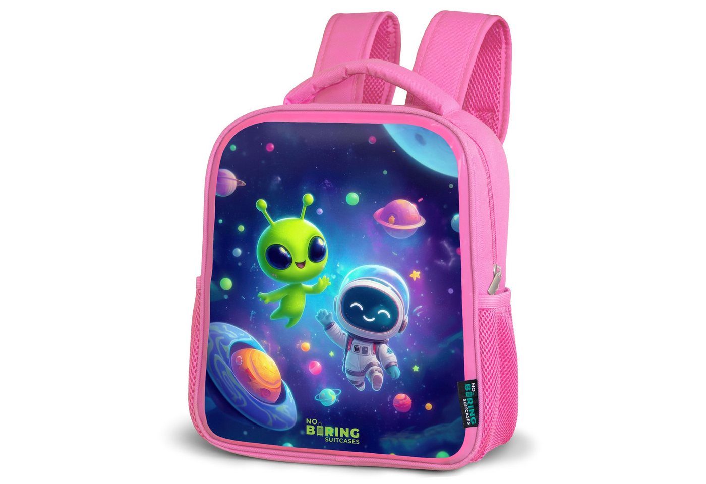 NoBoringSuitcases.com© Rucksack Fröhliches Treffen im Weltraum, Kinderrucksack, Schulrucksack, Freizeitrucksack, Mädchen, Kindergarten von NoBoringSuitcases.com©