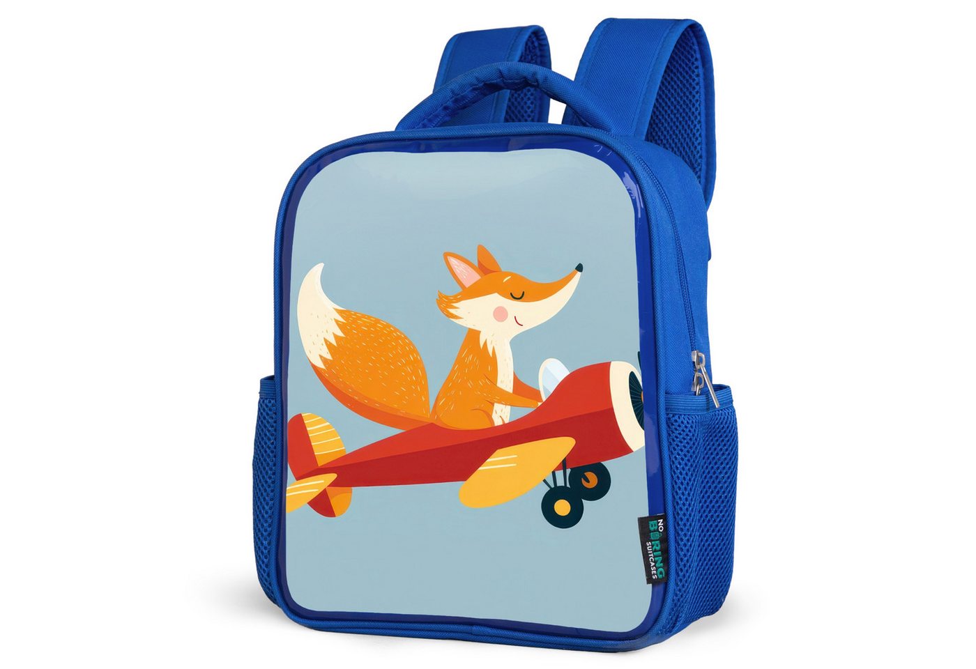 NoBoringSuitcases.com© Reisetasche Fuchs - Flugzeug - Blau, Kinderrucksack, Schulrucksack, Freizeitrucksack, Jungen, Kindergarten von NoBoringSuitcases.com©