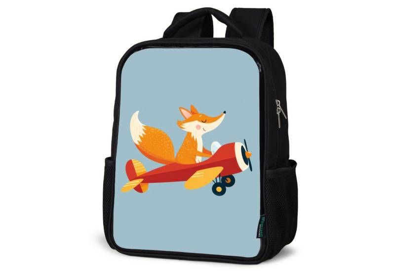 NoBoringSuitcases.com© Reisetasche Fuchs - Flugzeug - Blau, Kinderrucksack Schwarz, Schulrucksack, Freizeitrucksack Jungen Mädchen von NoBoringSuitcases.com©