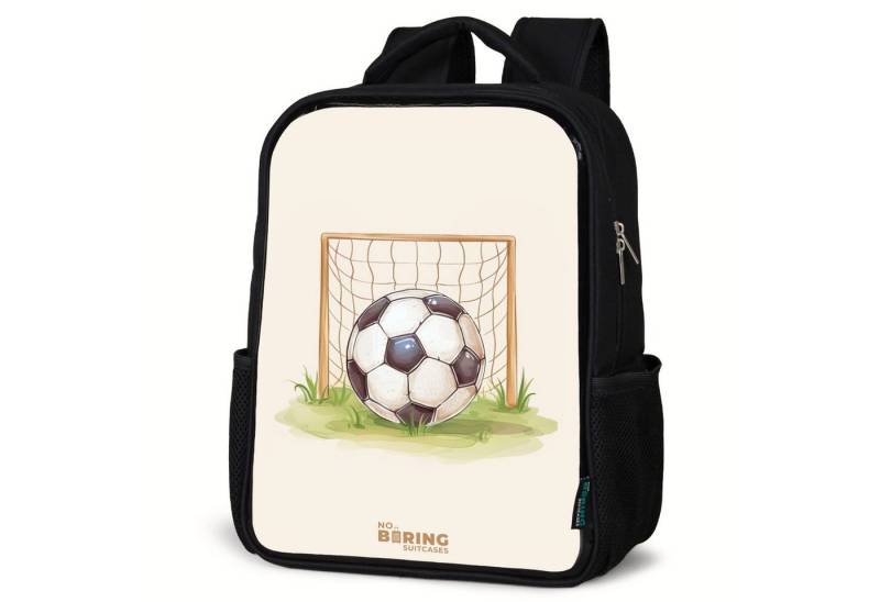 NoBoringSuitcases.com© Rucksack Fußball im Tor, Kinderrucksack Schwarz, Schulrucksack, Freizeitrucksack Jungen Mädchen von NoBoringSuitcases.com©