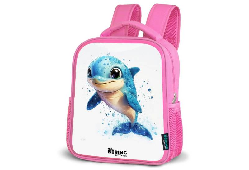 NoBoringSuitcases.com© Rucksack Glücklicher Delphin mit Wassertropfen auf Weiß, Kinderrucksack, Schulrucksack, Freizeitrucksack, Mädchen, Kindergarten von NoBoringSuitcases.com©