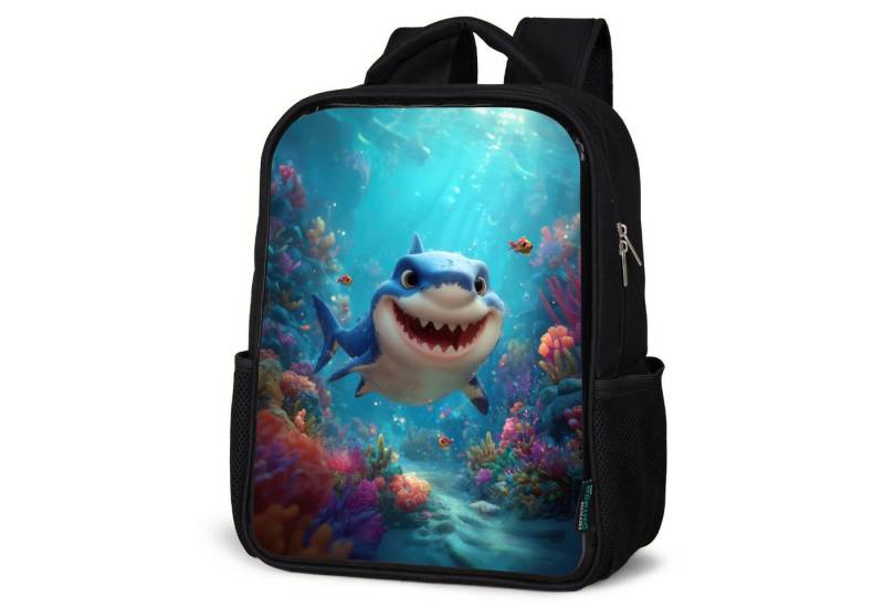NoBoringSuitcases.com© Reisetasche Glücklicher Hai im Korallenparadies, Kinderrucksack Schwarz, Schulrucksack, Freizeitrucksack Jungen Mädchen von NoBoringSuitcases.com©
