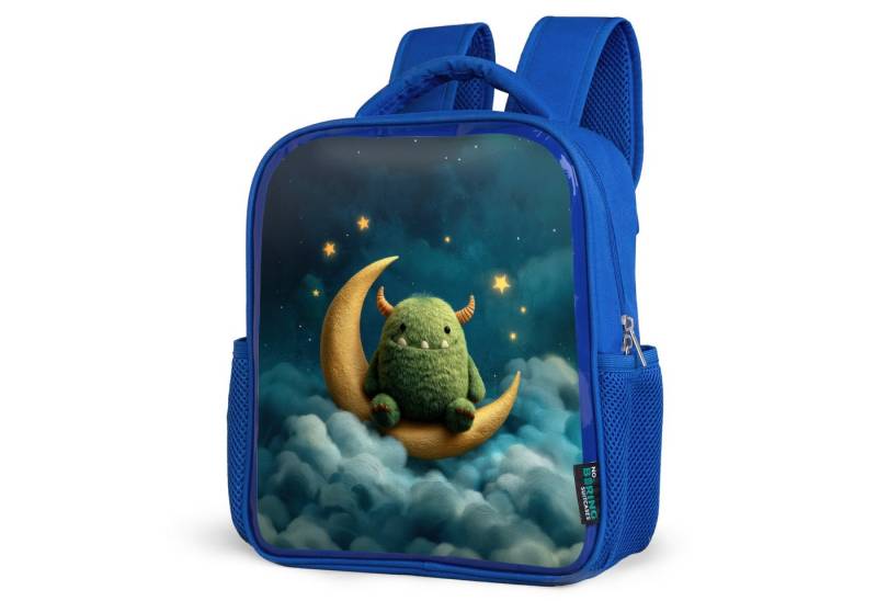 NoBoringSuitcases.com© Reisetasche Grünes Flusenmonster auf Mondsichel zwischen verträumten Wolken, Kinderrucksack, Schulrucksack, Freizeitrucksack, Jungen, Kindergarten von NoBoringSuitcases.com©