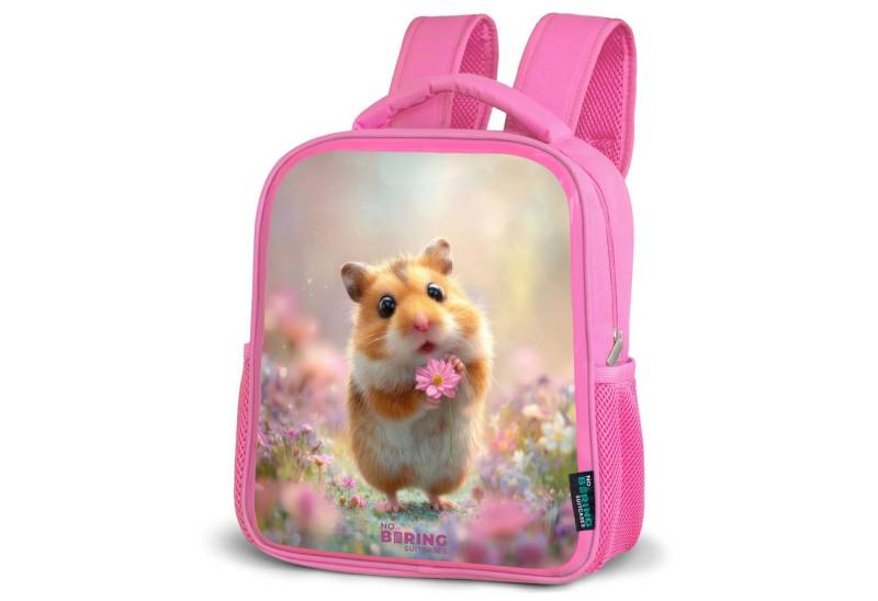 NoBoringSuitcases.com© Rucksack Hamster mit Blume, Kinderrucksack, Schulrucksack, Freizeitrucksack, Mädchen, Kindergarten von NoBoringSuitcases.com©
