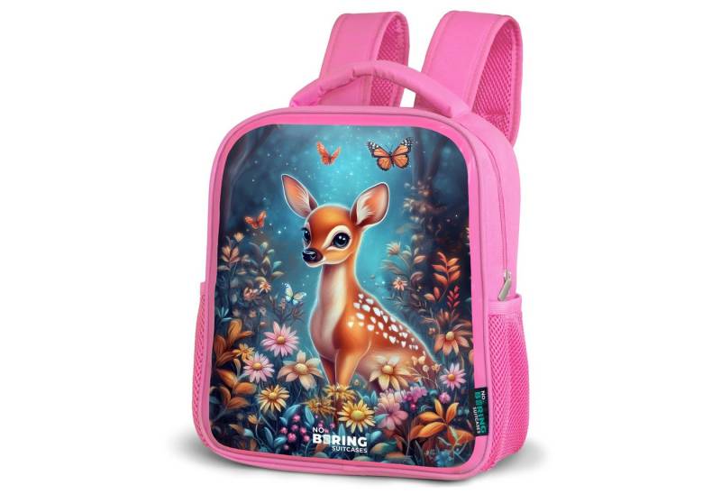 NoBoringSuitcases.com© Rucksack Hirsche inmitten von Blumen im verwunschenen Wald, Kinderrucksack, Schulrucksack, Freizeitrucksack, Mädchen, Kindergarten von NoBoringSuitcases.com©