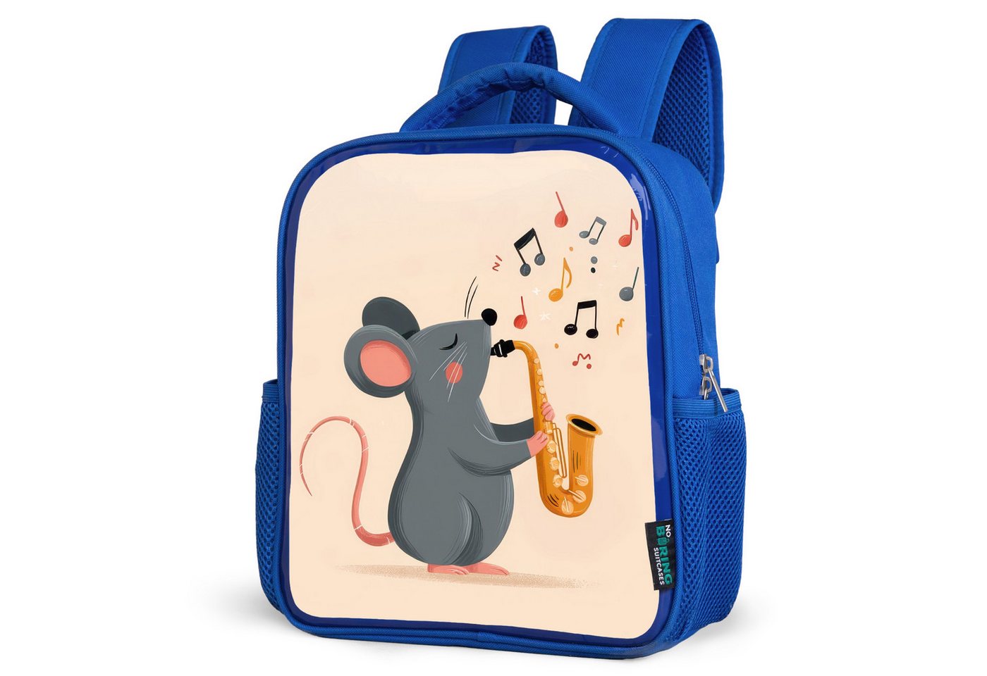 NoBoringSuitcases.com© Reisetasche Maus - Saxophon - Musikalische Noten, Kinderrucksack, Schulrucksack, Freizeitrucksack, Jungen, Kindergarten von NoBoringSuitcases.com©