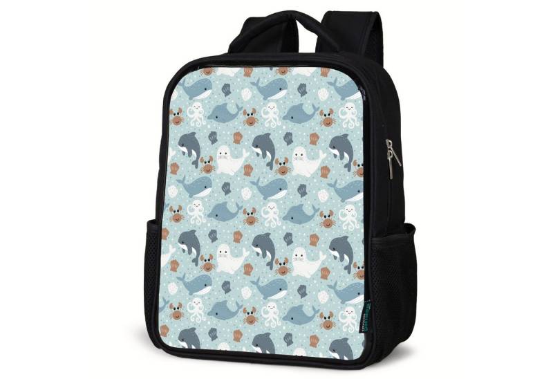 NoBoringSuitcases.com© Reisetasche Meer - Wal - Robbe - Krabbe, Kinderrucksack Schwarz, Schulrucksack, Freizeitrucksack Jungen Mädchen von NoBoringSuitcases.com©