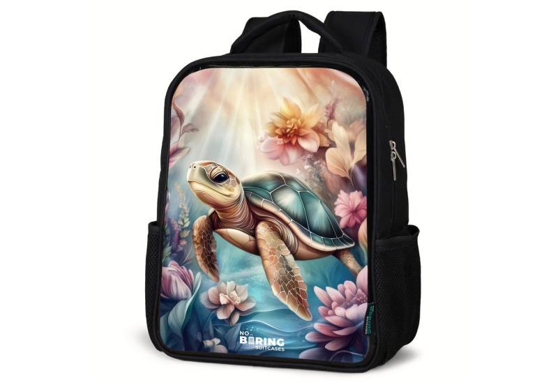 NoBoringSuitcases.com© Rucksack Meeresschildkröte zwischen Unterwasserblumen, Kinderrucksack Schwarz, Schulrucksack, Freizeitrucksack Jungen Mädchen von NoBoringSuitcases.com©