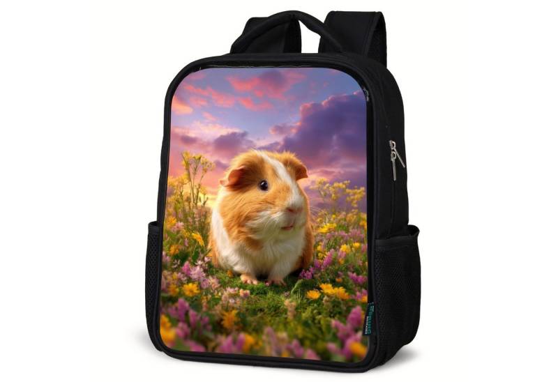 NoBoringSuitcases.com© Reisetasche Meerschweinchen auf der Weide bei Sonnenuntergang, Kinderrucksack Schwarz, Schulrucksack, Freizeitrucksack Jungen Mädchen von NoBoringSuitcases.com©