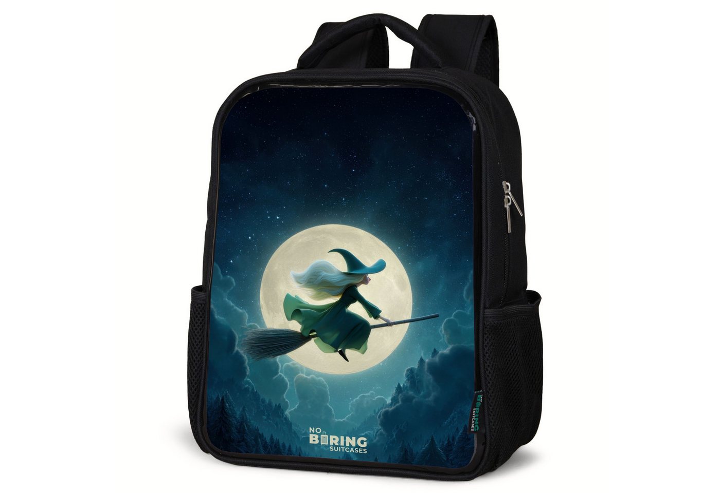 NoBoringSuitcases.com© Rucksack Nachtflug über den Wald, Kinderrucksack Schwarz, Schulrucksack, Freizeitrucksack Jungen Mädchen von NoBoringSuitcases.com©