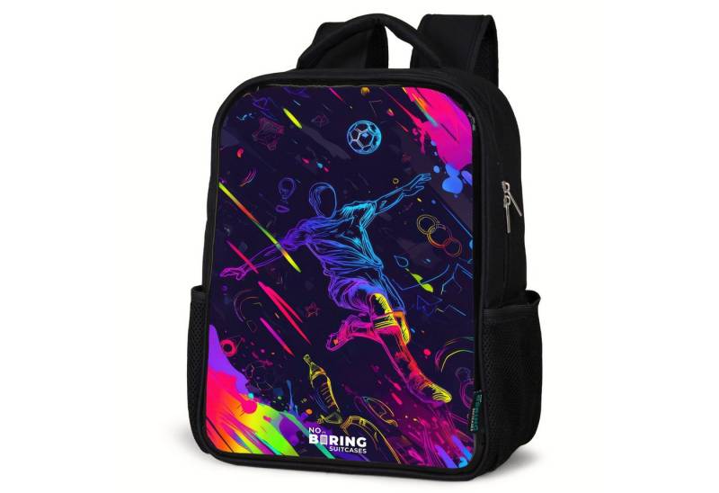 NoBoringSuitcases.com© Rucksack Neon-Fußballspieler mit Action, Kinderrucksack Schwarz, Schulrucksack, Freizeitrucksack Jungen Mädchen von NoBoringSuitcases.com©