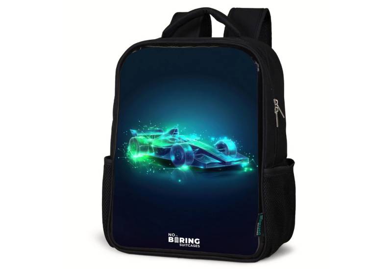 NoBoringSuitcases.com© Rucksack Neon-Rennwagen im digitalen Stil, Kinderrucksack Schwarz, Schulrucksack, Freizeitrucksack Jungen Mädchen von NoBoringSuitcases.com©