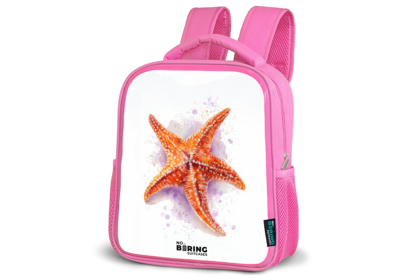 NoBoringSuitcases.com© Rucksack Orange Seestern Illustration, Kinderrucksack, Schulrucksack, Freizeitrucksack, Mädchen, Kindergarten von NoBoringSuitcases.com©
