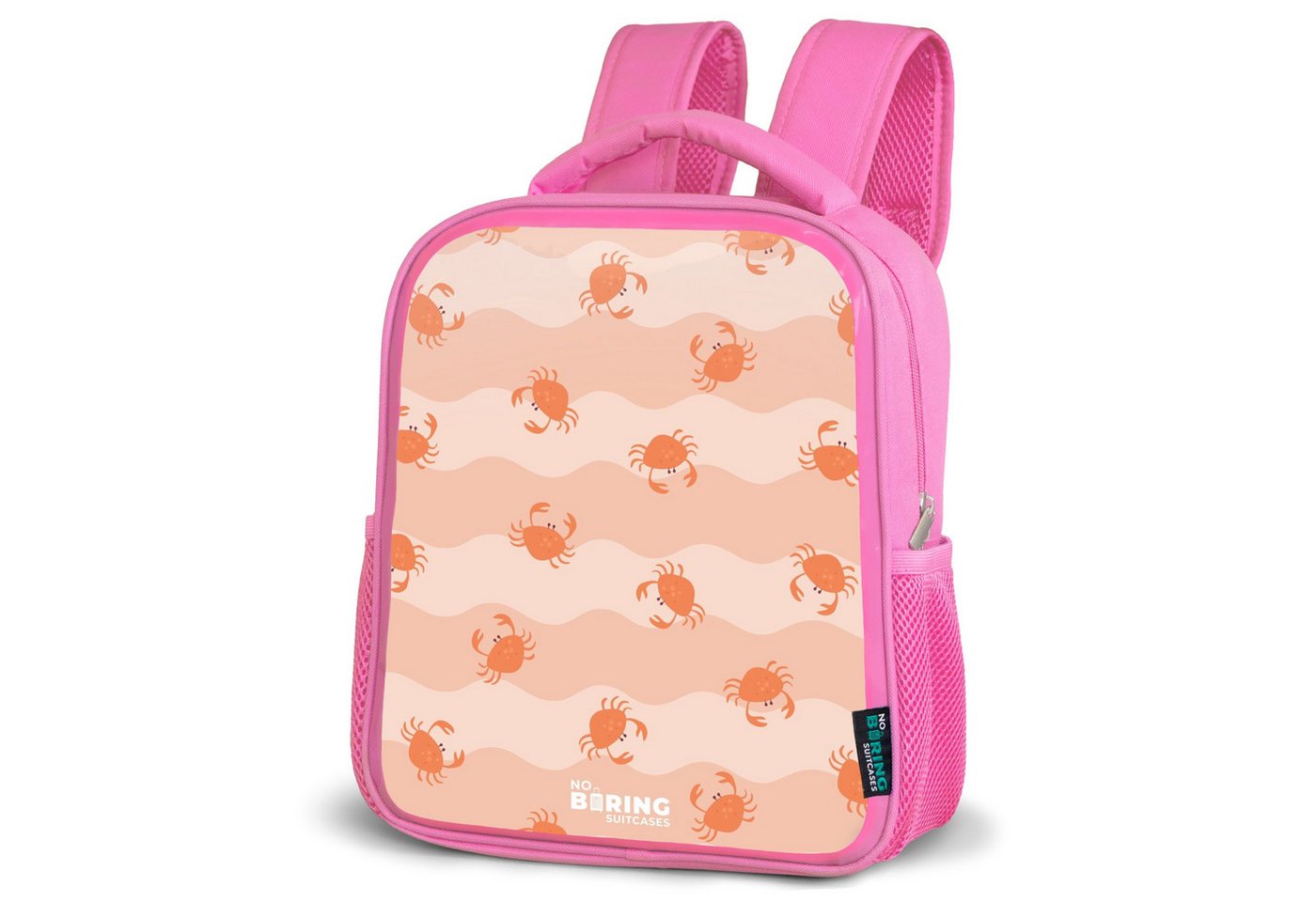 NoBoringSuitcases.com© Rucksack Orangefarbene Krabben auf gewelltem Hintergrund, Kinderrucksack, Schulrucksack, Freizeitrucksack, Mädchen, Kindergarten von NoBoringSuitcases.com©