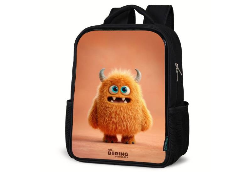 NoBoringSuitcases.com© Rucksack Orangefarbenes flauschiges Monster mit Hörnern, Kinderrucksack Schwarz, Schulrucksack, Freizeitrucksack Jungen Mädchen von NoBoringSuitcases.com©