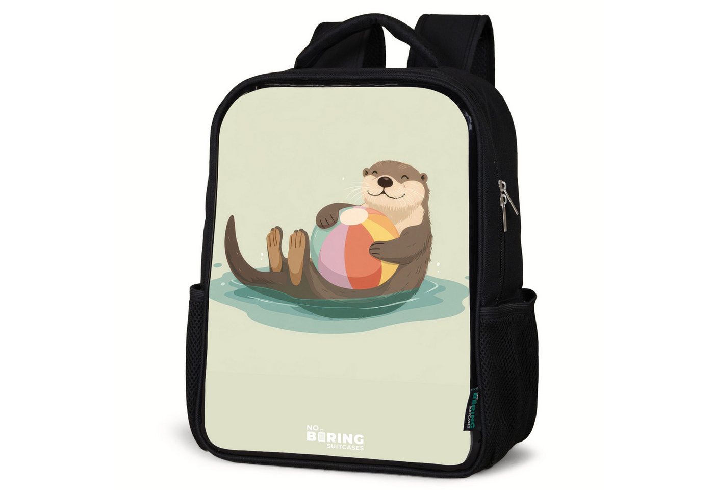 NoBoringSuitcases.com© Rucksack Otter im Wasser mit einem Wasserball, Kinderrucksack Schwarz, Schulrucksack, Freizeitrucksack Jungen Mädchen von NoBoringSuitcases.com©