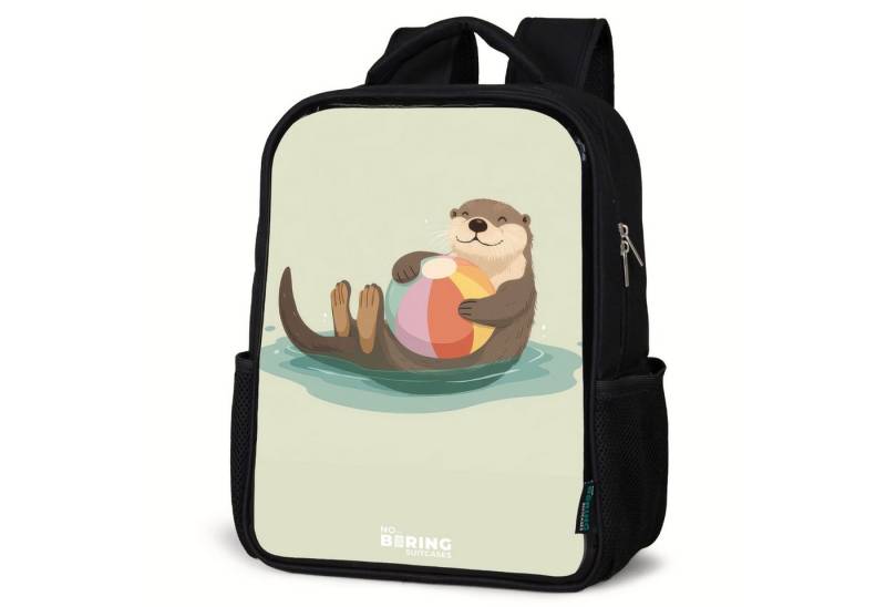 NoBoringSuitcases.com© Rucksack Otter im Wasser mit einem Wasserball, Kinderrucksack Schwarz, Schulrucksack, Freizeitrucksack Jungen Mädchen von NoBoringSuitcases.com©