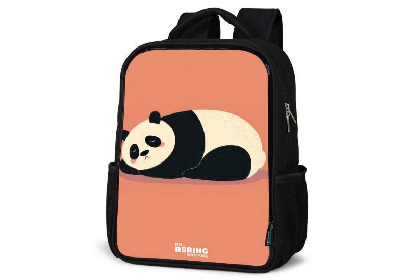 NoBoringSuitcases.com© Rucksack Panda auf orangefarbenem Hintergrund, Kinderrucksack Schwarz, Schulrucksack, Freizeitrucksack Jungen Mädchen von NoBoringSuitcases.com©