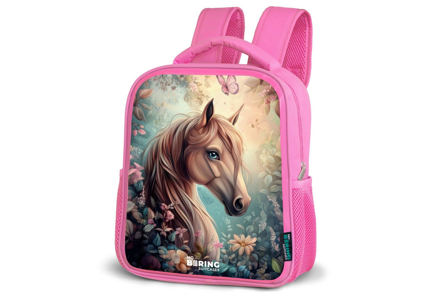 NoBoringSuitcases.com© Rucksack Pferd mit Schmetterlingen im Blumengarten, Kinderrucksack, Schulrucksack, Freizeitrucksack, Mädchen, Kindergarten von NoBoringSuitcases.com©