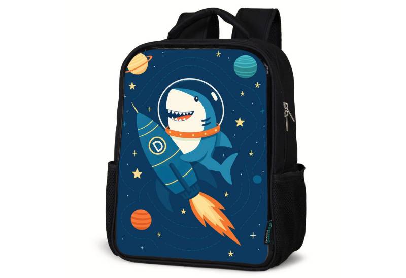 NoBoringSuitcases.com© Reisetasche Rakete - Hai - Weltraum, Kinderrucksack Schwarz, Schulrucksack, Freizeitrucksack Jungen Mädchen von NoBoringSuitcases.com©